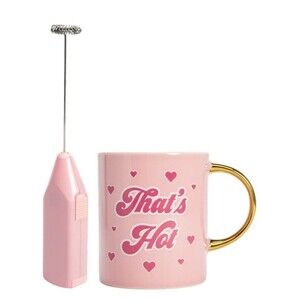 Paris Hilton "That's Hot" 16oz Ceramic Coffee Mug & Milk Frother Set - Pink